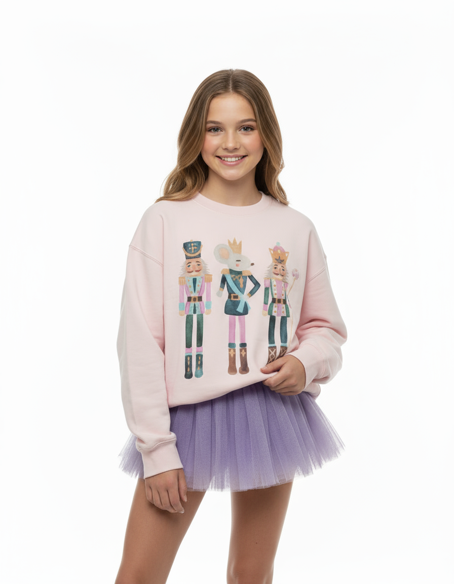 Nutcracker Sweatshirt - Girl wearing sweatshirt with tutu